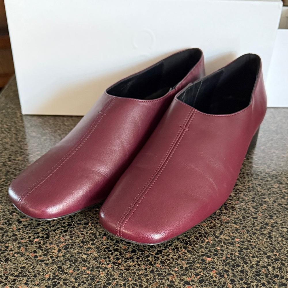 COS Burgundy Leather Slip-On Mules, size 10